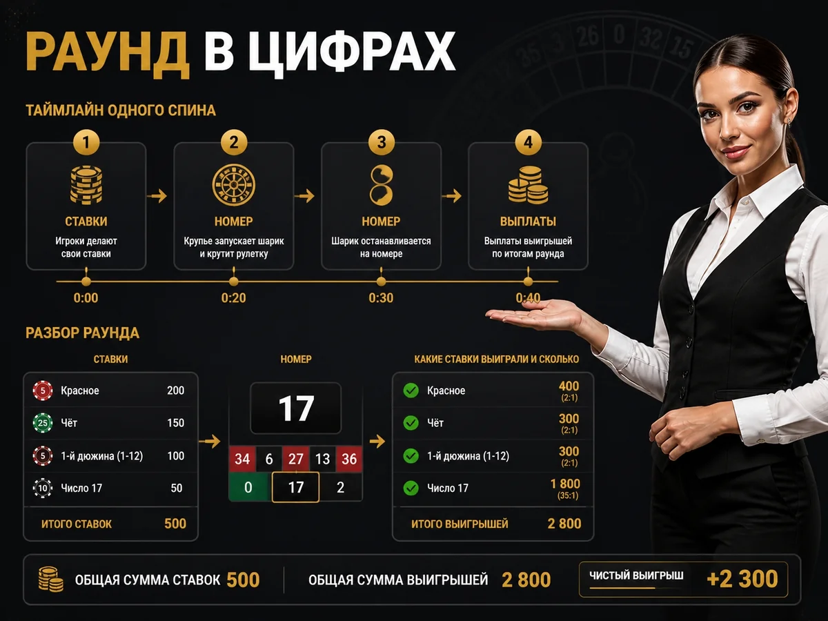 Схема «Раунд в цифрах»: Ставки — номер — какие ставки выиграли и сколько