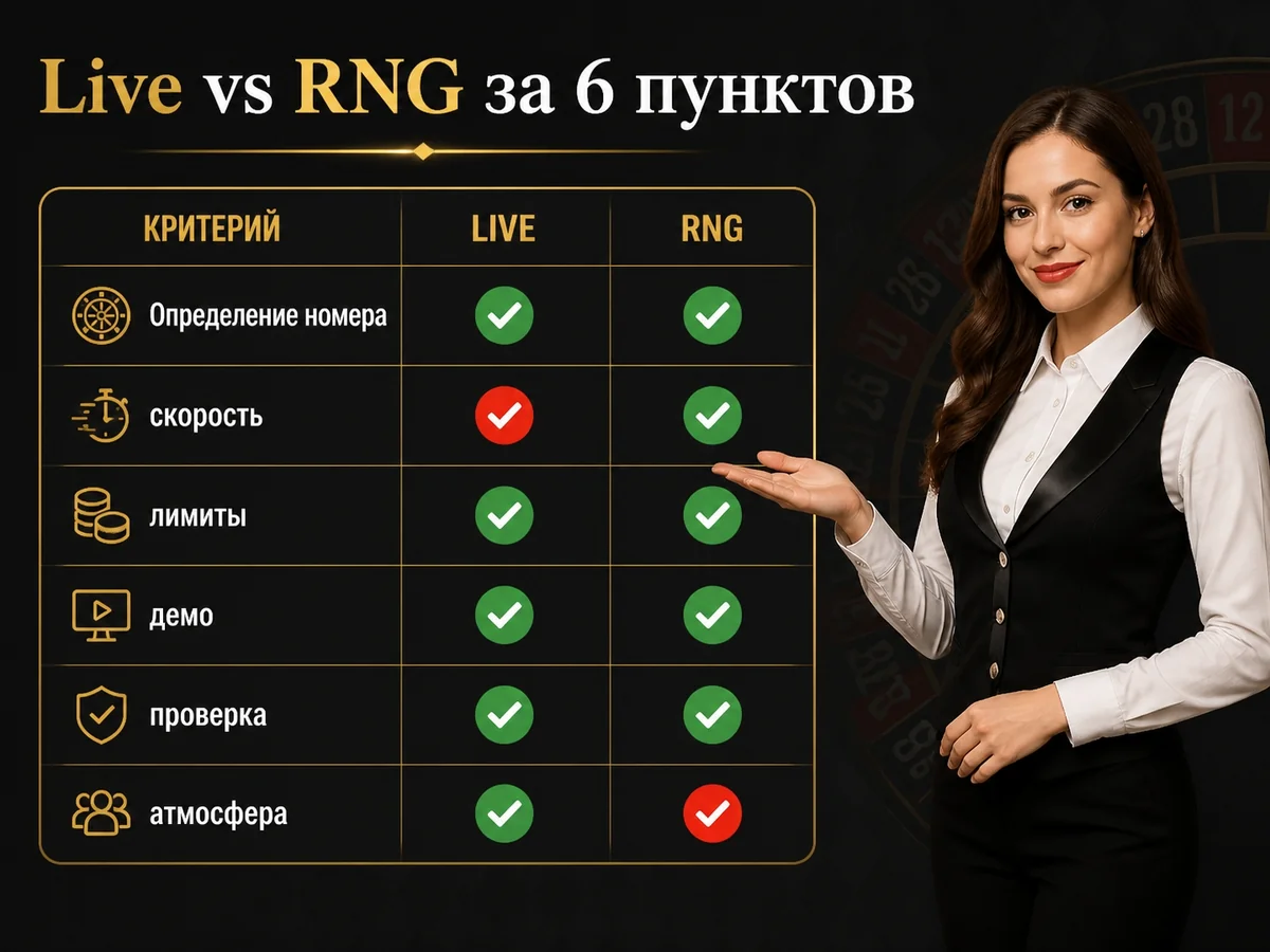 Схема «Live vs RNG за 6 пунктов»: Определение номера, скорость, лимиты, демо, проверка, атмосфера