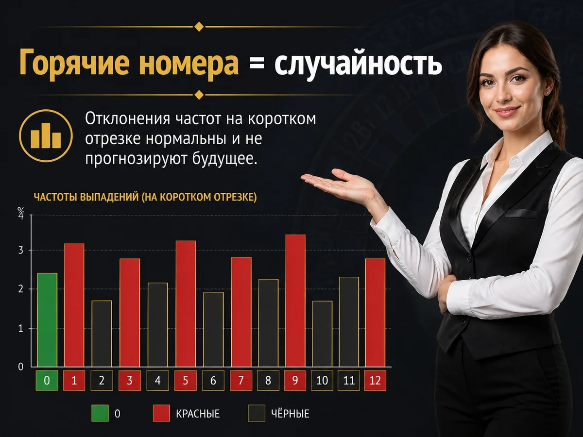 Схема «Горячие номера = случайность»: Отклонения частот на коротком отрезке нормальны и не прогнозируют будущее