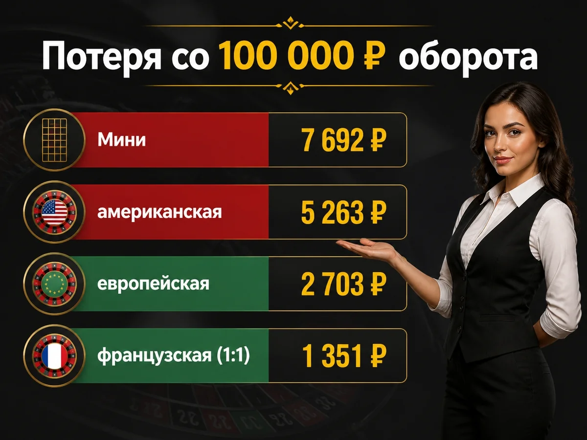 Схема «Потеря со 100 000 ₽ оборота»: Мини 7 692 ₽, американская 5 263 ₽, европейская 2 703 ₽, французская 1 351 ₽