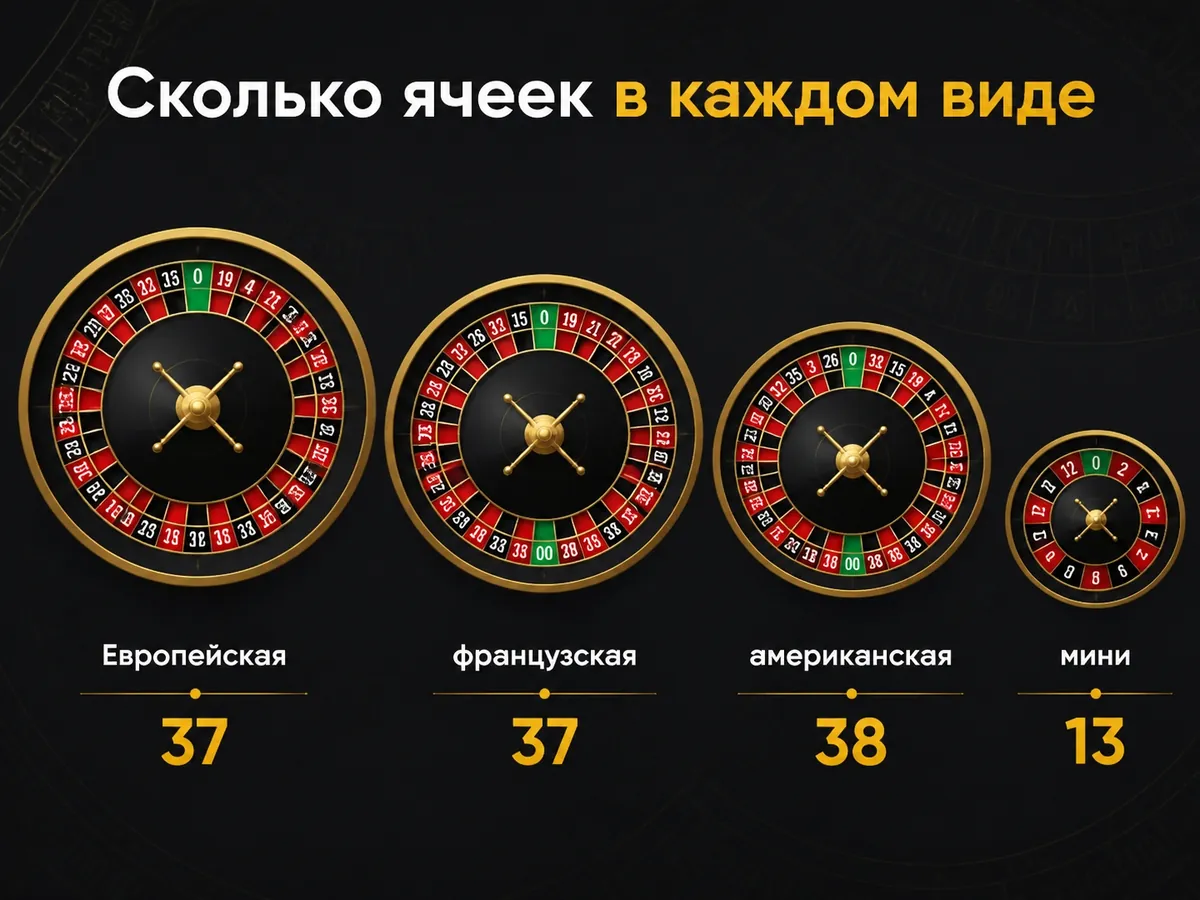 Схема «Сколько ячеек в каждом виде»: Европейская 37, французская 37, американская 38, мини 13